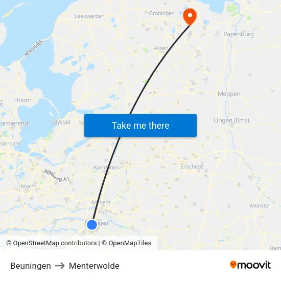 Beuningen to Menterwolde map