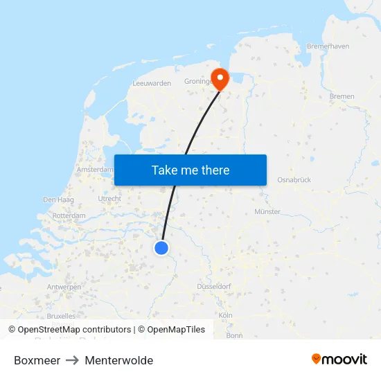Boxmeer to Menterwolde map