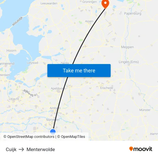 Cuijk to Menterwolde map