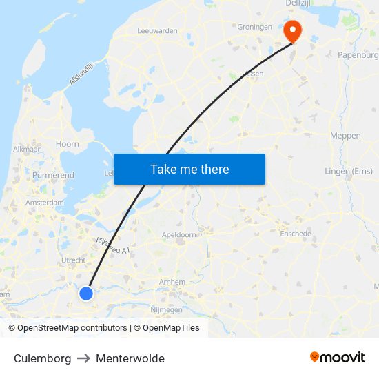 Culemborg to Menterwolde map