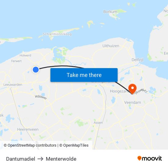 Dantumadiel to Menterwolde map