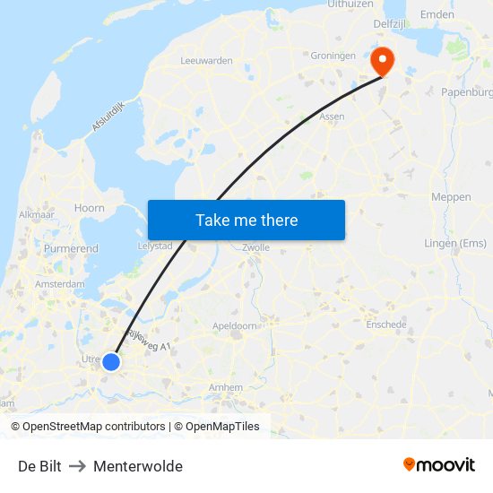 De Bilt to Menterwolde map