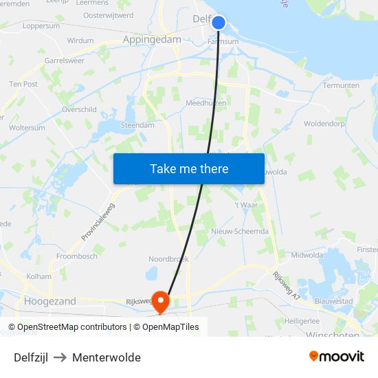 Delfzijl to Menterwolde map