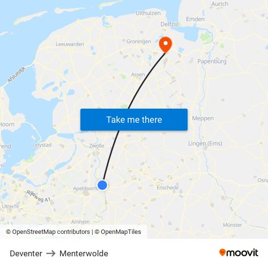 Deventer to Menterwolde map