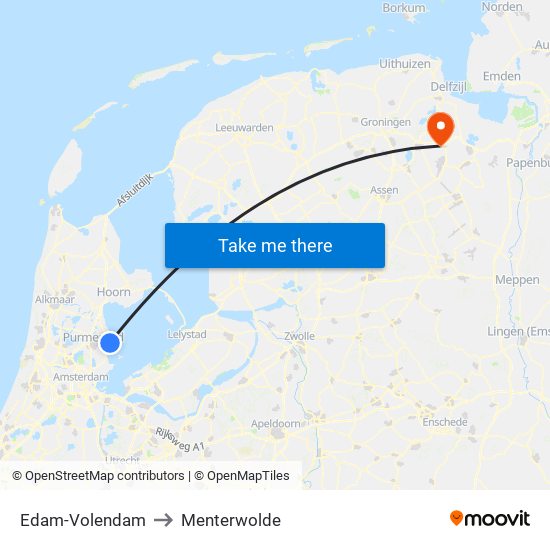 Edam-Volendam to Menterwolde map