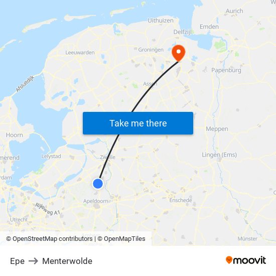 Epe to Menterwolde map