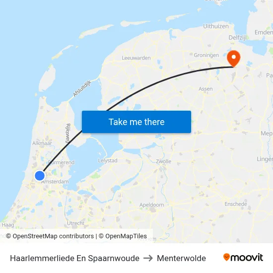 Haarlemmerliede En Spaarnwoude to Menterwolde map