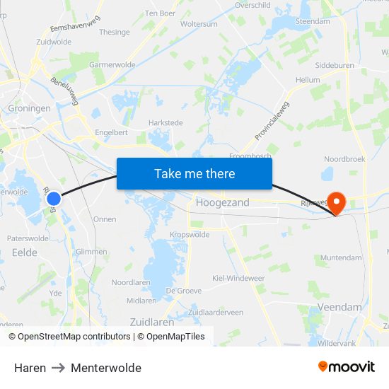 Haren to Menterwolde map