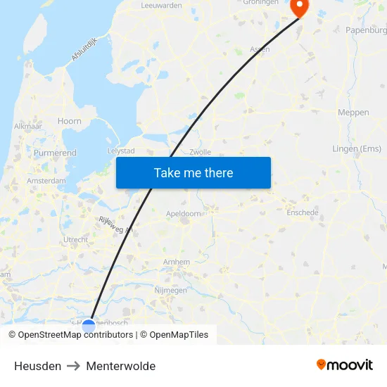 Heusden to Menterwolde map