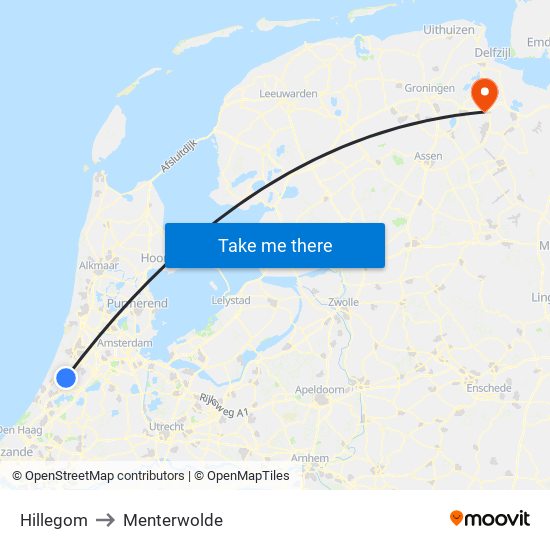 Hillegom to Menterwolde map