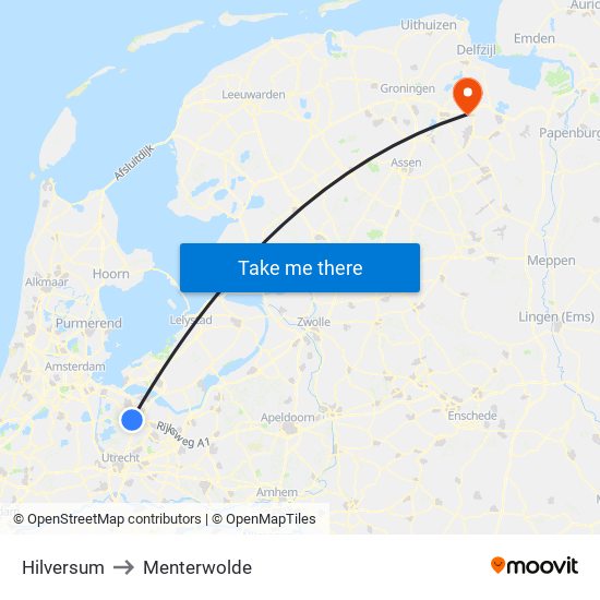 Hilversum to Menterwolde map