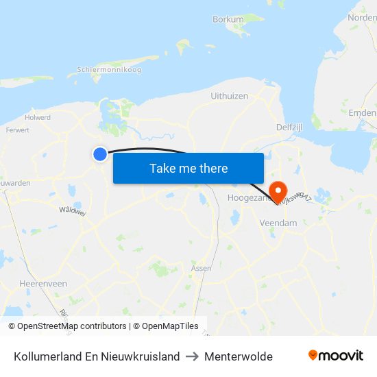 Kollumerland En Nieuwkruisland to Menterwolde map