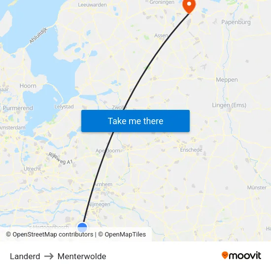Landerd to Menterwolde map