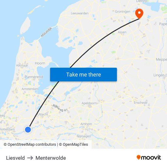 Liesveld to Menterwolde map