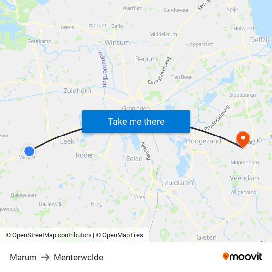 Marum to Menterwolde map