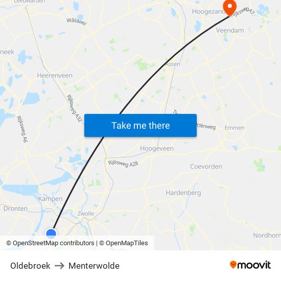 Oldebroek to Menterwolde map