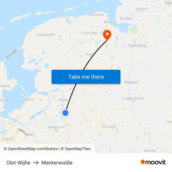 Olst-Wijhe to Menterwolde map