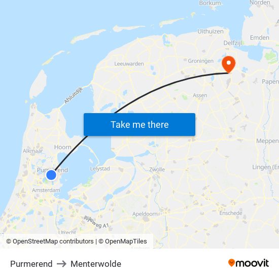 Purmerend to Menterwolde map