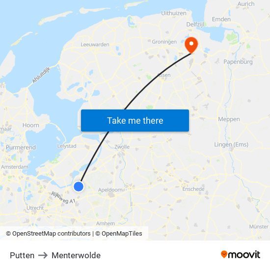 Putten to Menterwolde map