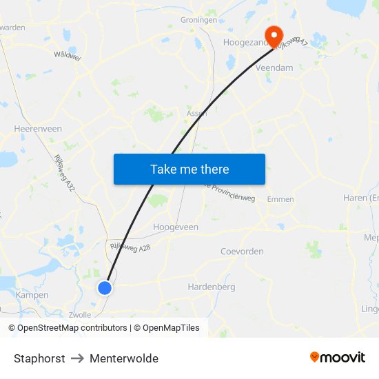 Staphorst to Menterwolde map