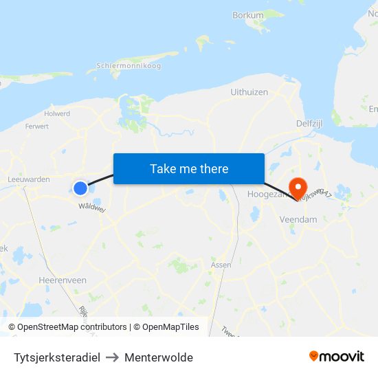 Tytsjerksteradiel to Menterwolde map