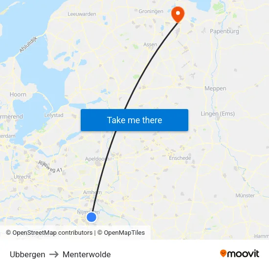 Ubbergen to Menterwolde map