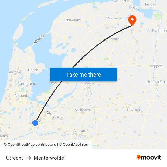 Utrecht to Menterwolde map