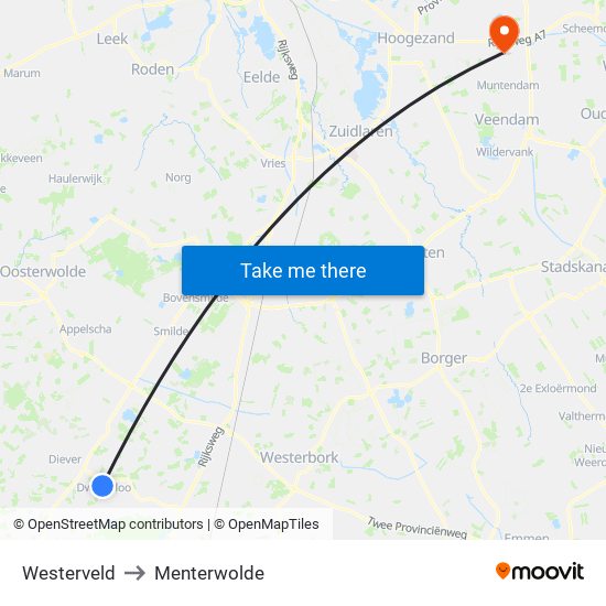 Westerveld to Menterwolde map