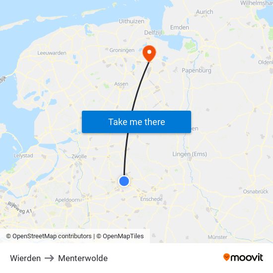 Wierden to Menterwolde map