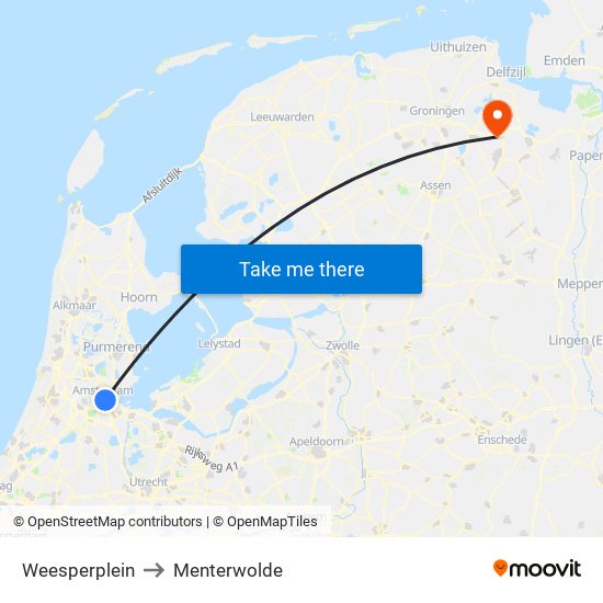 Weesperplein to Menterwolde map