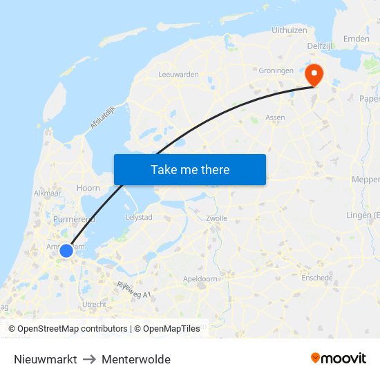 Nieuwmarkt to Menterwolde map
