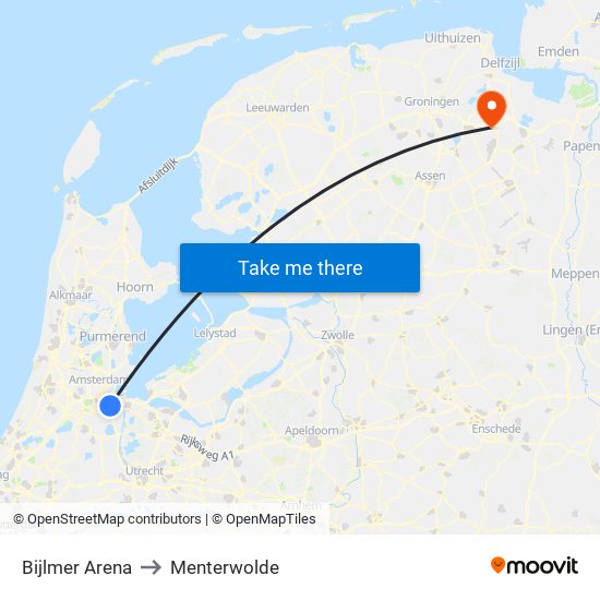 Bijlmer Arena to Menterwolde map