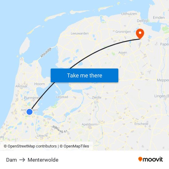 Dam to Menterwolde map