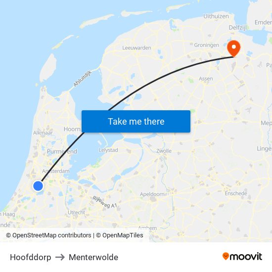 Hoofddorp to Menterwolde map