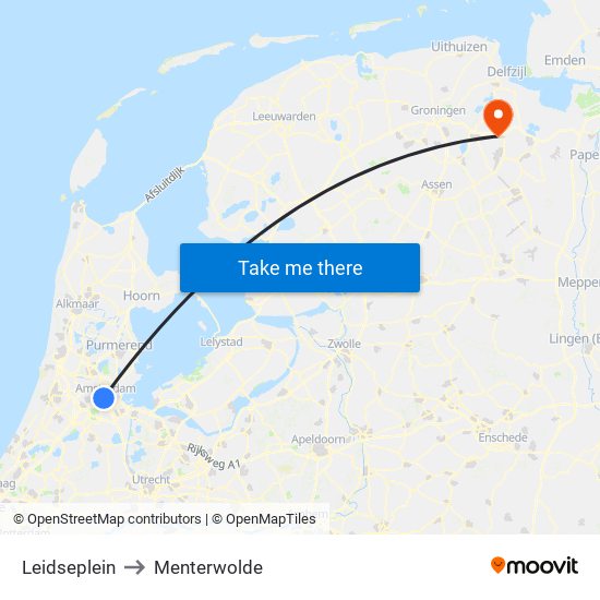 Leidseplein to Menterwolde map