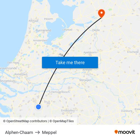 Alphen-Chaam to Meppel map