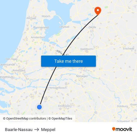 Baarle-Nassau to Meppel map