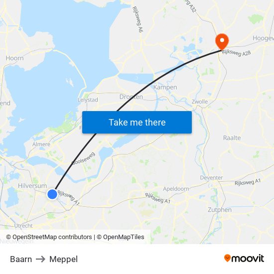 Baarn to Meppel map