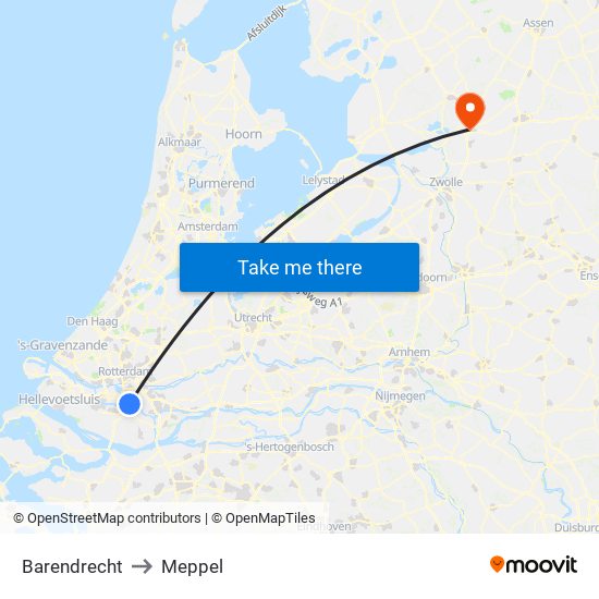 Barendrecht to Meppel map