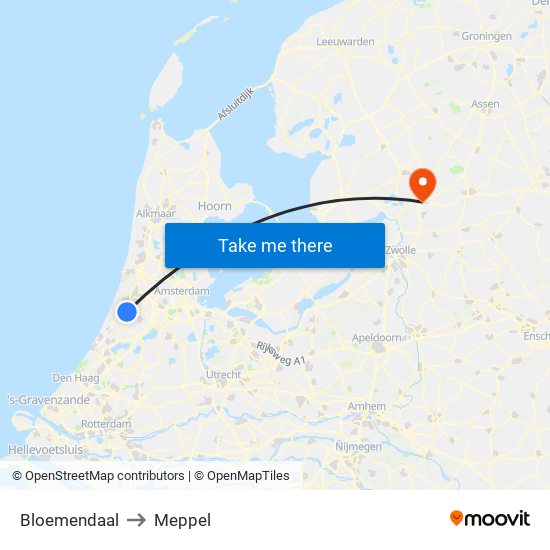 Bloemendaal to Meppel map