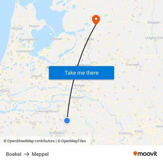 Boekel to Meppel map