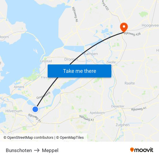 Bunschoten to Meppel map