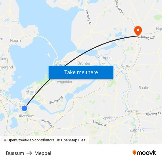 Bussum to Meppel map