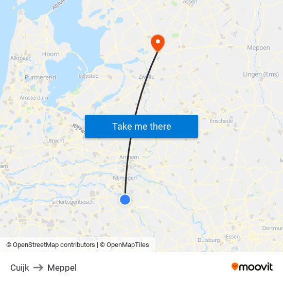 Cuijk to Meppel map