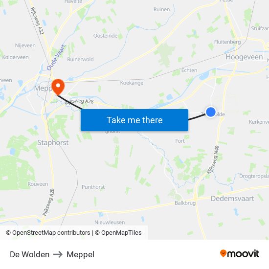 De Wolden to Meppel map