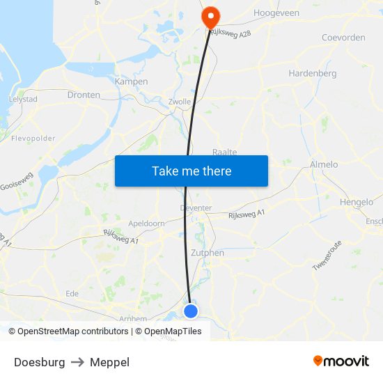 Doesburg to Meppel map