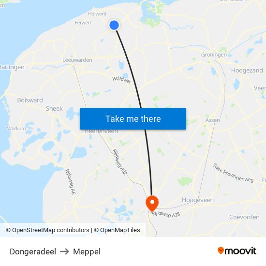Dongeradeel to Meppel map