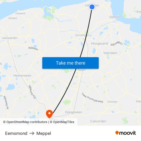 Eemsmond to Meppel map