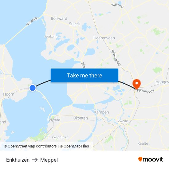 Enkhuizen to Meppel map