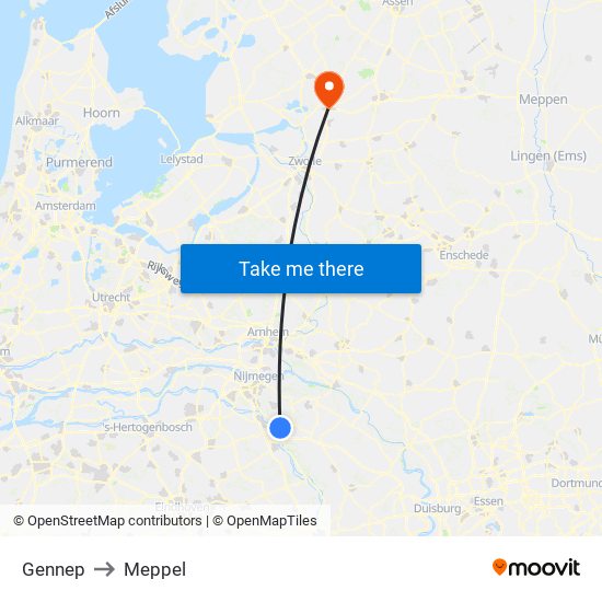 Gennep to Meppel map